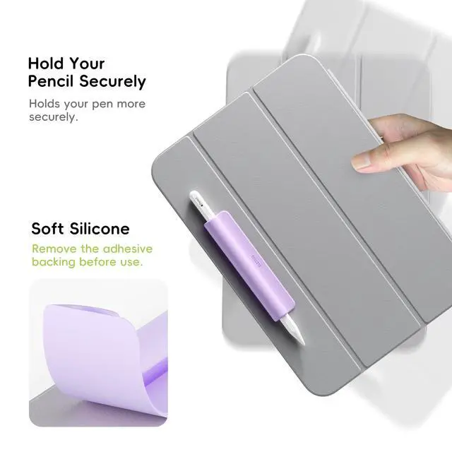 Alt view image 4 of 6 - Silicone Pencil Holder Sleeve,Compatible with Apple Pencil (USB-C),Apple Pencil 1st/ 2nd Generation,Strong Adhesive Sticky Attached to iPad Case for Stylus Pens,Purple