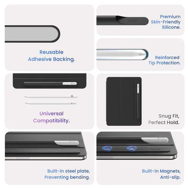 Alt view image 2 of 7 - Tablet Stylus Holder, Self & Reusable Adhesive, Stylus Sleeve,Tip Protection, Anti-Bend Support, Eco Silicone, Snug Fit, Compatible with All Generations of Apple Pencil, Galaxy & Windows Stylus