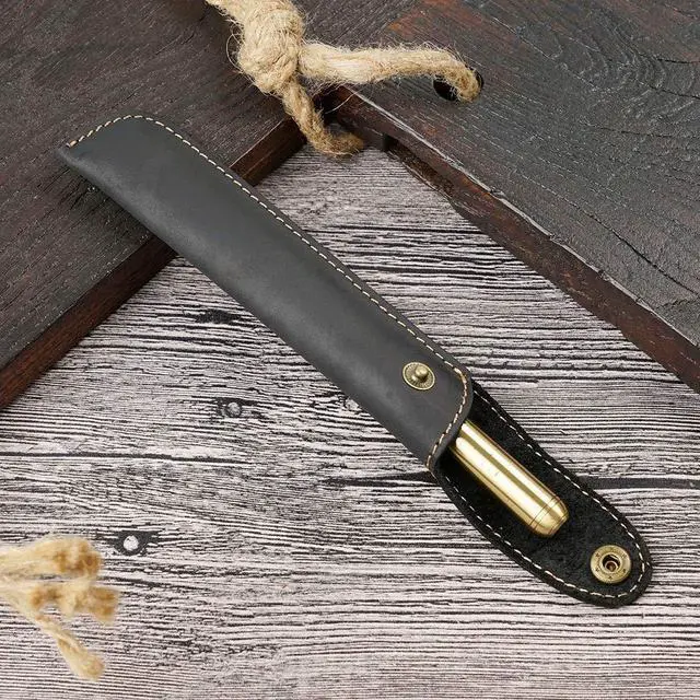 Alt view image 2 of 7 - Leather Pen Case Handmade Fountain Pen Pouch Protective Sleeve Cover Stylus Touch Pen Holder Button Flip Cover- Black
