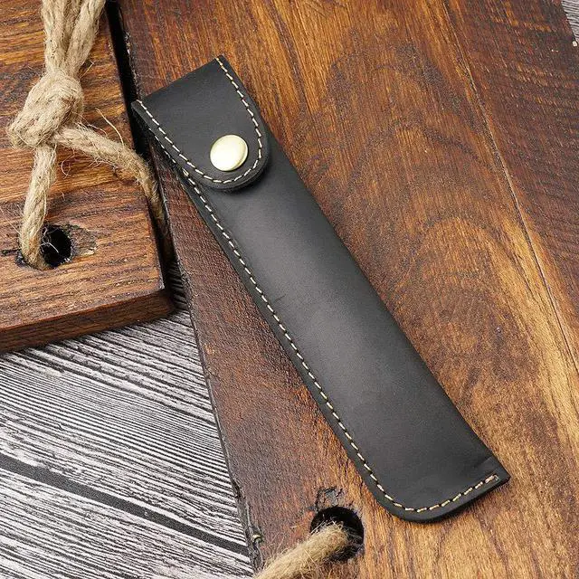 Alt view image 3 of 7 - Leather Pen Case Handmade Fountain Pen Pouch Protective Sleeve Cover Stylus Touch Pen Holder Button Flip Cover- Black