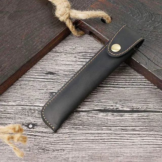 Alt view image 4 of 7 - Leather Pen Case Handmade Fountain Pen Pouch Protective Sleeve Cover Stylus Touch Pen Holder Button Flip Cover- Black