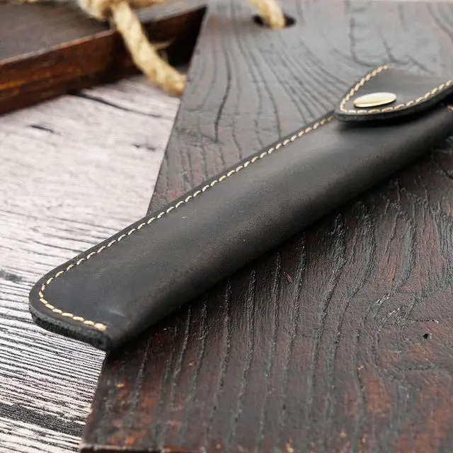 Alt view image 5 of 7 - Leather Pen Case Handmade Fountain Pen Pouch Protective Sleeve Cover Stylus Touch Pen Holder Button Flip Cover- Black