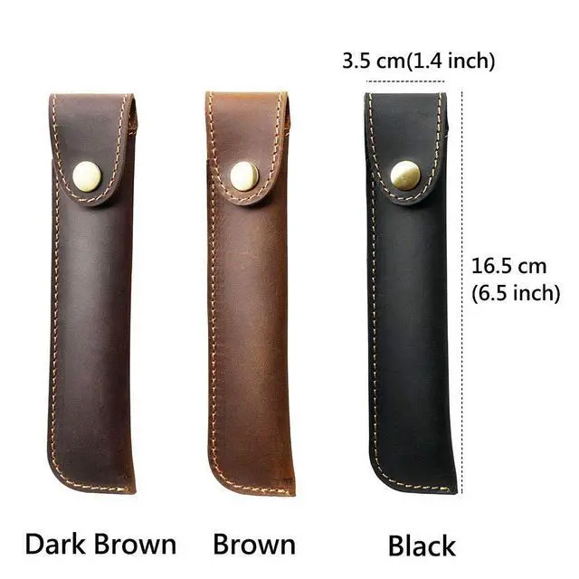 Alt view image 6 of 7 - Leather Pen Case Handmade Fountain Pen Pouch Protective Sleeve Cover Stylus Touch Pen Holder Button Flip Cover- Black