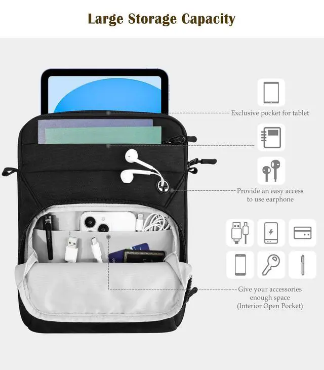 Alt view image 4 of 7 - 9-11 Inch Tablet Sleeve Bag with Shoulder Strap, Black