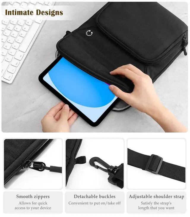 Alt view image 7 of 7 - 9-11 Inch Tablet Sleeve Bag with Shoulder Strap, Black