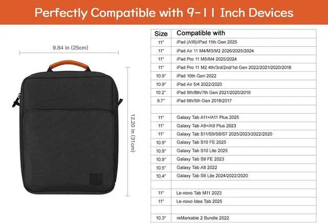 Alt view image 3 of 7 - 9-11 Inch Tablet Sleeve Bag Carrying Case with Shoulder Strap