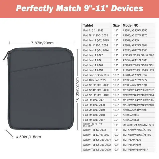 Alt view image 2 of 7 - 9-11 Inch Tablet Sleeve Bag Carrying Case with Accessory Pocket