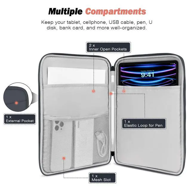 Alt view image 3 of 7 - 9-11 Inch Tablet Sleeve Bag Carrying Case with Accessory Pocket