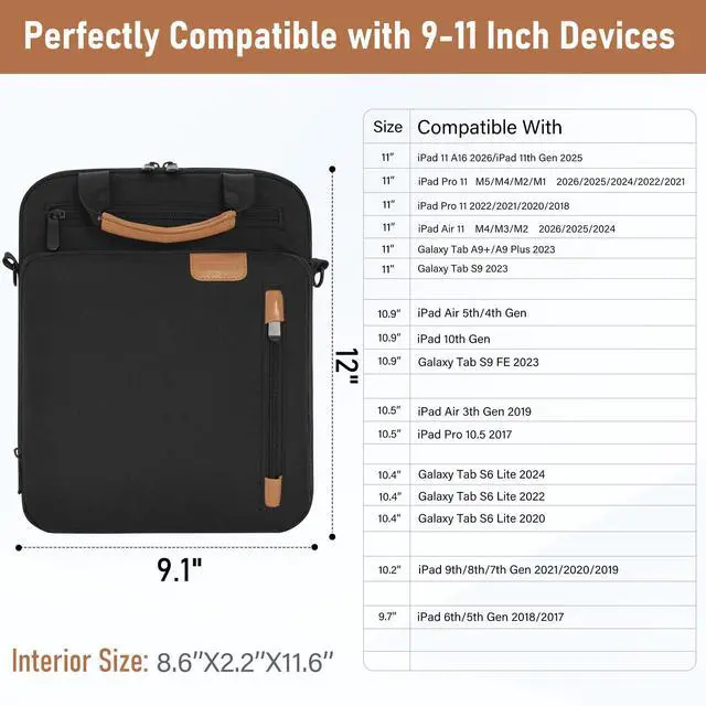 Alt view image 3 of 7 - 9-11 Inch Tablet Sleeve Bag Padded Protective Travel Carrying Case