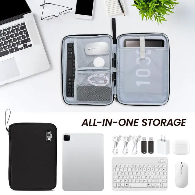 Alt view image 6 of 7 - Tablet Carrying Case Organizer, Professional 300D Cationic iPad Sleeve for 11 inch iPad Pro/Air, Water-Repellent Electronics Accessories Bag for Wireless Keyboard & Mouse, Business Travel