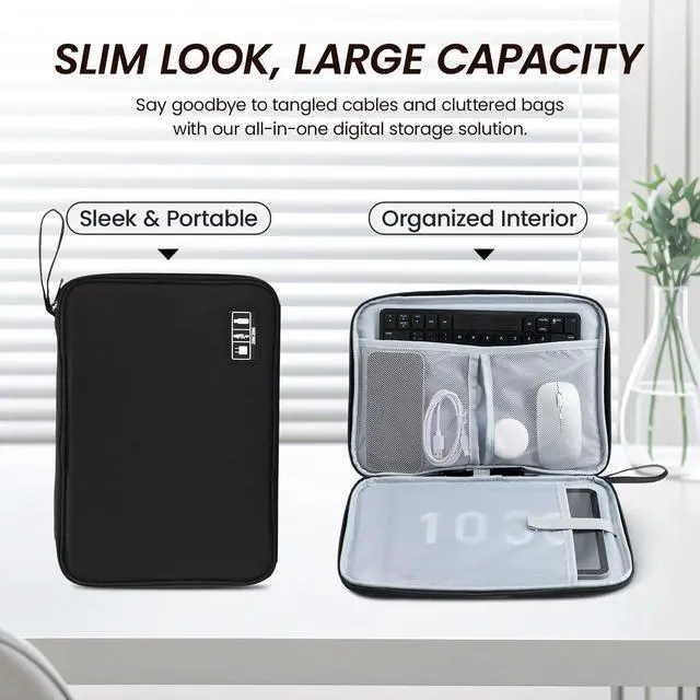 Alt view image 4 of 7 - Tablet Carrying Case Organizer, Professional 300D Cationic iPad Sleeve for 11 inch iPad Pro/Air, Water-Repellent Electronics Accessories Bag for Wireless Keyboard & Mouse, Business Travel
