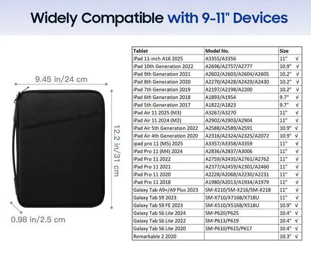 Alt view image 2 of 7 - 9-11" Tablet Sleeve for iPad A16 & Galaxy Tab, Black
