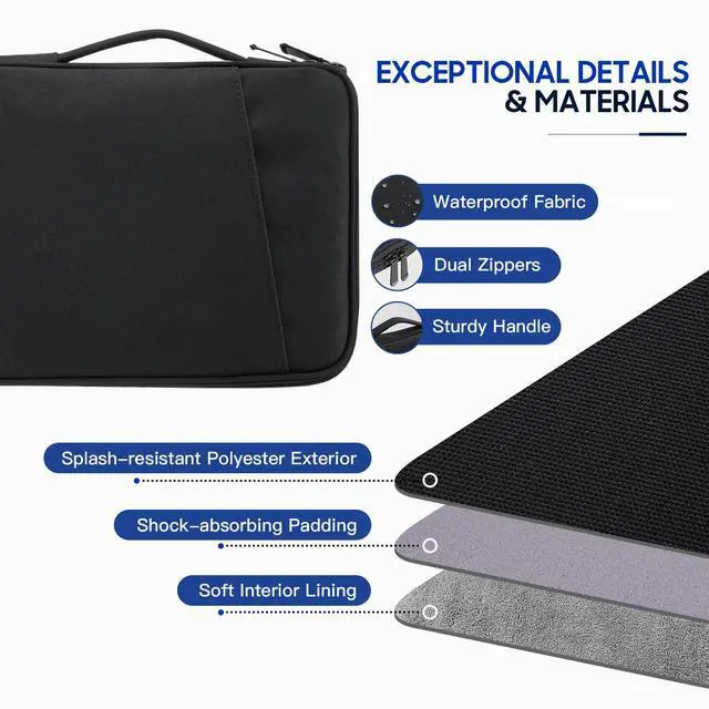 Alt view image 5 of 7 - 9-11" Tablet Sleeve for iPad A16 & Galaxy Tab, Black