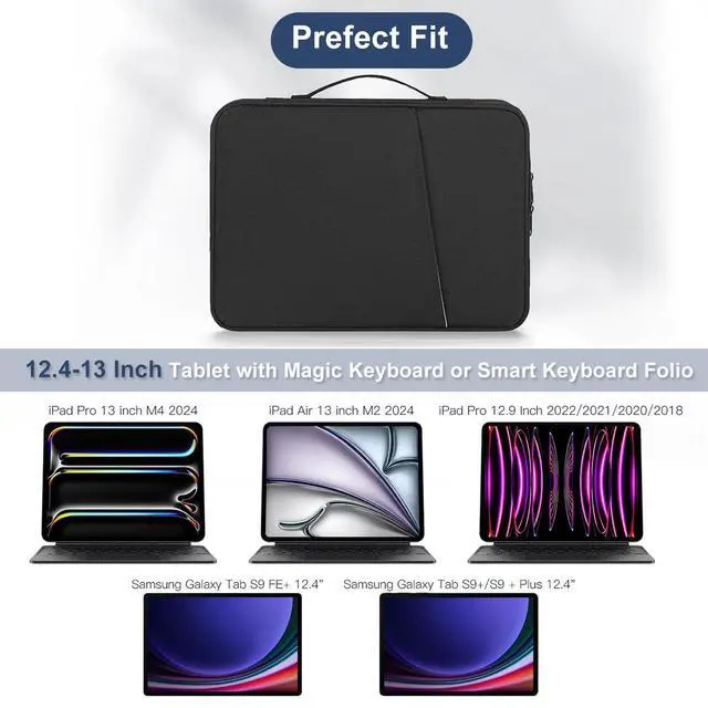 Alt view image 3 of 7 - 12-12.9 Inch Tablet Sleeve Bag for 12.4" Samsung Galaxy Tab S10+ S9+ Plus/S8+/S7+ Plus/S7 FE,13" iPad Air M4 M3 M2/iPad Pro M5 M4/Pro 12.9"/Microsoft Surface Go 2 12.4"/Pro 11 10 Carrying Case-Black