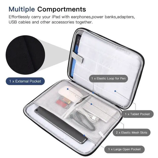 Alt view image 4 of 7 - 12-12.9 Inch Tablet Sleeve Bag for 12.4" Samsung Galaxy Tab S10+ S9+ Plus/S8+/S7+ Plus/S7 FE,13" iPad Air M4 M3 M2/iPad Pro M5 M4/Pro 12.9"/Microsoft Surface Go 2 12.4"/Pro 11 10 Carrying Case-Black