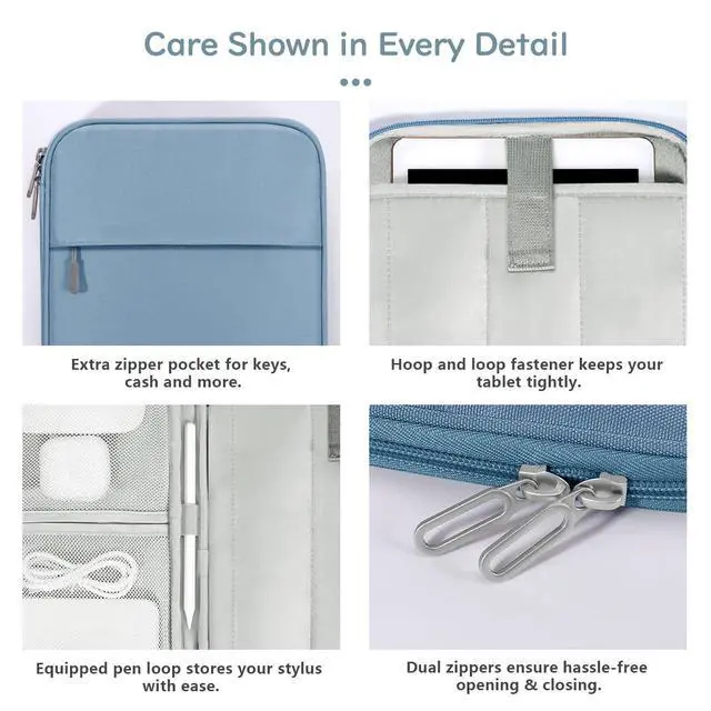 Alt view image 5 of 7 - 9-11 Inch Tablet Sleeve Padded Carrying Case, Blue
