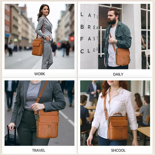 Alt view image 2 of 7 - 11 Inch Tablet Shoulder Bag Leather Carrying Case for 11 inch iPad A16, iPad Pro 11" M5 M4/ iPads Air 11" M4 M3 M2 2026 2025 with Magic Keyboard, Vertical Laptop Sleeve Messenger Computer Bag, Brown
