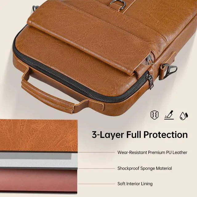 Alt view image 7 of 7 - 11 Inch Tablet Shoulder Bag Leather Carrying Case for 11 inch iPad A16, iPad Pro 11" M5 M4/ iPads Air 11" M4 M3 M2 2026 2025 with Magic Keyboard, Vertical Laptop Sleeve Messenger Computer Bag, Brown