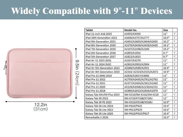 Alt view image 2 of 7 - 9-11" Tablet Sleeve with Pocket for iPad A16 Tab, Pink