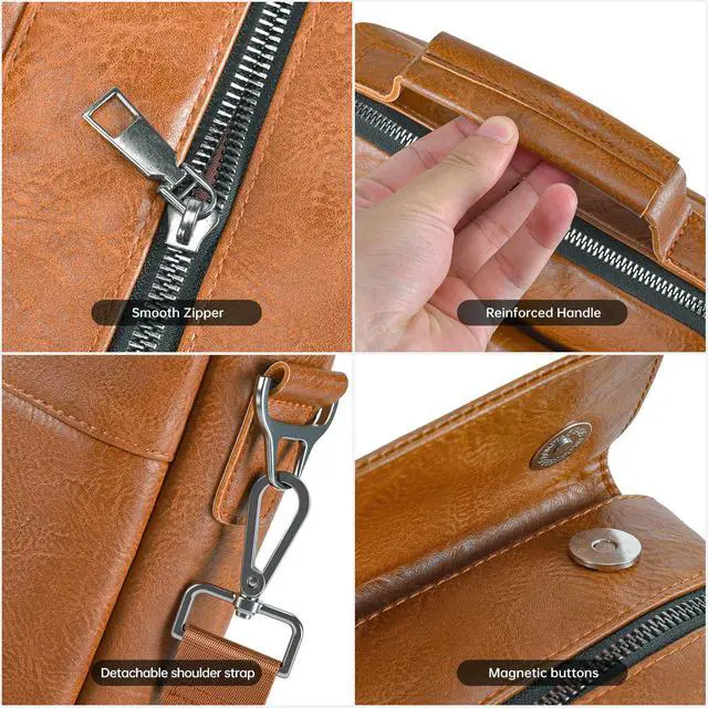 Alt view image 6 of 7 - 11 Inch Tablet Sleeve Case, Leather iPad Bag for 2026 iPad Air 11 M4 M3 & Pro 11 M4 M5 with Magic Keyboard, Fire HD 10/Max 11, Galaxy Tab A9+ Plus, Brown