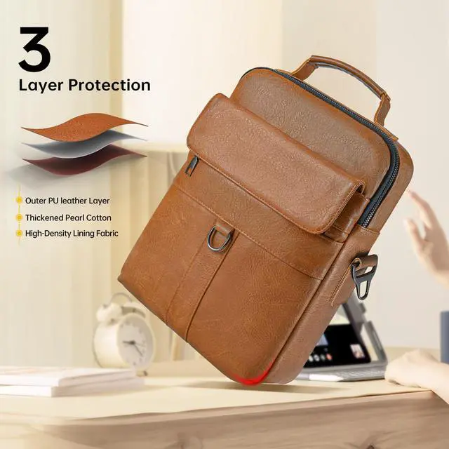 Alt view image 7 of 7 - 11 Inch Tablet Sleeve Case, Leather iPad Bag for 2026 iPad Air 11 M4 M3 & Pro 11 M4 M5 with Magic Keyboard, Fire HD 10/Max 11, Galaxy Tab A9+ Plus, Brown