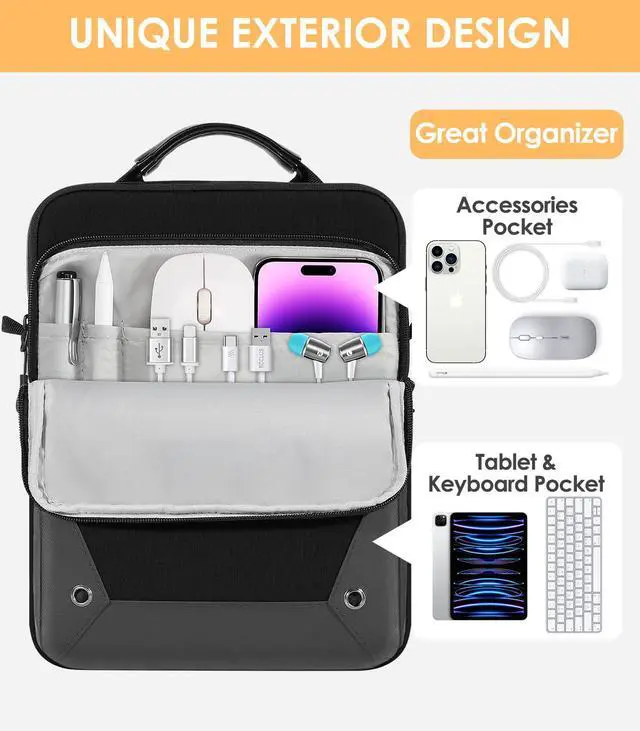 Alt view image 5 of 7 - 9-11 Inch Tablet Sleeve Bag 360° Protetive Carrying Case Compatible with iPad 10th 10.9, iPad Air 5/4th 10.9, iPad 9/8th 10.2, iPad Pro 11, Tab S8/S9 11, with Handle and Shoulder Strap, Black