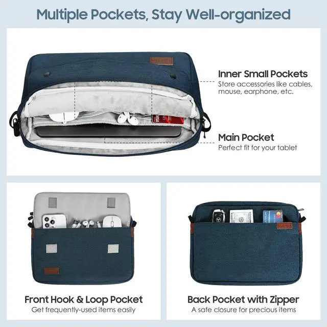 Alt view image 3 of 7 - 9-11 Inch Tablet Sleeve Bag with Shoulder Strap, Indigo