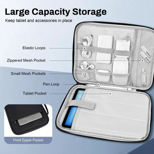 Alt view image 3 of 7 - 9-11 Inch Tablet Sleeve Padded Carrying Case with Handle, Black