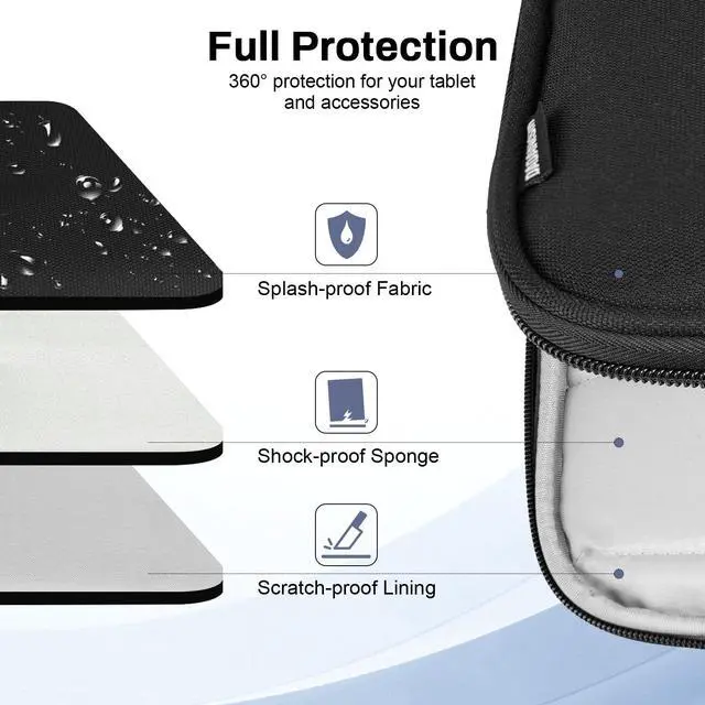 Alt view image 4 of 7 - 9-11 Inch Tablet Sleeve Padded Carrying Case with Handle, Black