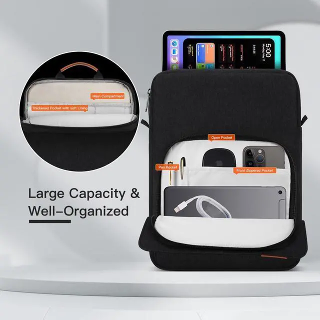 Alt view image 2 of 7 - 13 inch iPad Sleeve Carrying Bag for 13 inch iPad Pro M5 & Air M4/M3 2026, iPad Pro 12.9, 13.8" Surface Laptop 7th, Padded Trave Tablet Case with Shoulder Strap, Black