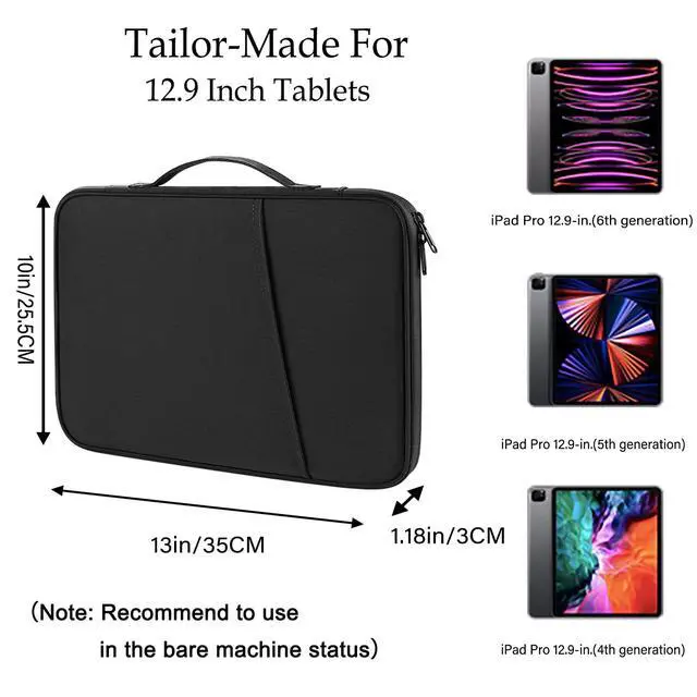 Alt view image 2 of 6 - iPad Pro 12.9 Carrying Bag, Tablet Sleeve 12.9 Magic/Smart Keyboard Accessory Bag for Pad Pro 12.9 M2/M1/2018-2020, Surface Pro 9/8/X/7/6, 12.4" Galaxy Tab S8/S7+ Waterproof Carrying Case (Black)