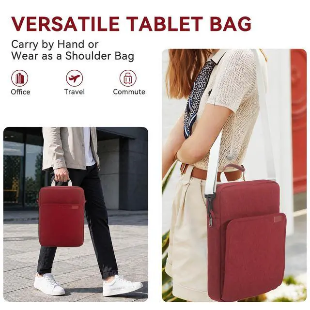 Alt view image 6 of 6 - 9-11Inch Tablet Sleeve Bag Portable Tablet Bags for Men and Women, Compatible with iPad Pro/Air (A16) 11", iPad 10th 10.9", iPad 9/8/7th 10.2", iPad Air 5/4th 10.9, Galaxy Tab A11+ Plus 11" - Wine Red