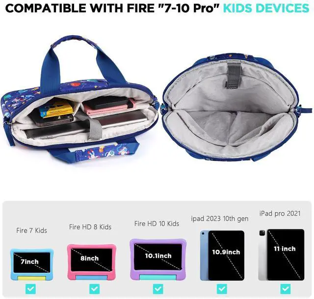 Alt view image 5 of 6 - Kids Tablet Bag for Boys, Kids Tablet Carrying Case for Fire HD 10, HD 8, Fire 7 Sleeve Bag Kid Kindle Bag, iPad Bag for Kid, Space Blue