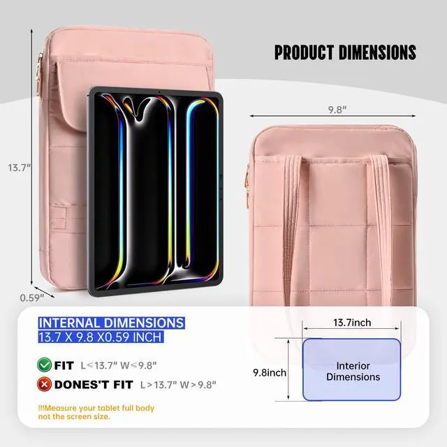 Alt view image 2 of 7 - 11 Inch Tablet Sleeve Bag11-12.4 Inch Puffy Tablet Sleeve for iPad A16 2025,iPad Air 11 inch M4 M3 M2, iPad Pro 11 M5 M4, Samsung Galaxy Tab S10+, S9+, S9 FE+, S8+,S7+ 12.4" Fluffy Shoulder Bag(Pink)