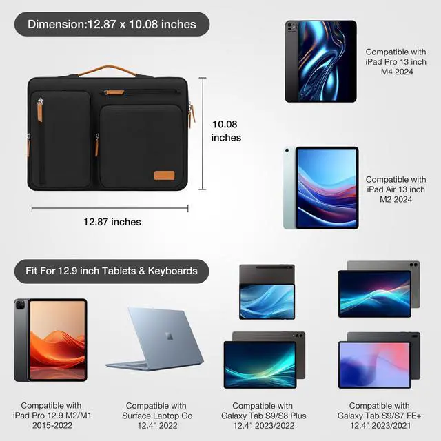 Alt view image 2 of 7 - 12.9 inch Tablet Sleeve Case for iPad Pro 13&iPad Air 13, Black
