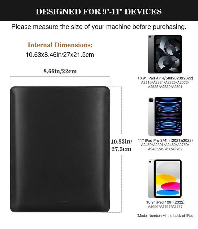 Alt view image 2 of 7 - 9-11 Inch Tablet Sleeve, PU Leather Briefcase Slim Stylish Case