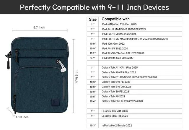 Alt view image 3 of 7 - 9-11 Inch Tablet Sleeve Bag with Shoulder Strap, Indigo