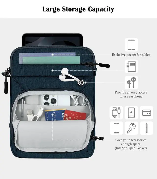 Alt view image 4 of 7 - 9-11 Inch Tablet Sleeve Bag with Shoulder Strap, Indigo
