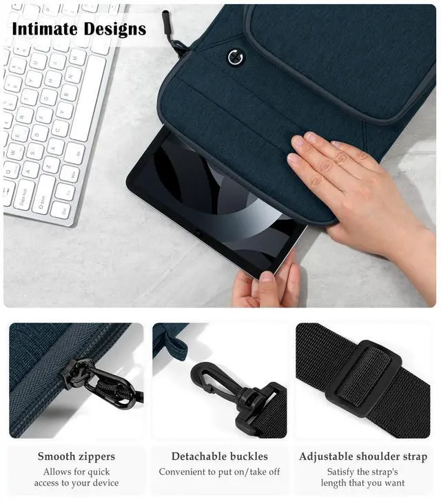 Alt view image 7 of 7 - 9-11 Inch Tablet Sleeve Bag with Shoulder Strap, Indigo