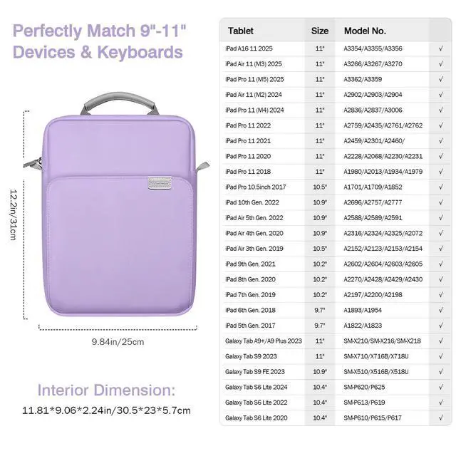 Alt view image 2 of 7 - 9-11 Inch Tablet Sleeve Bag Handle Carrying Case with Shoulder Strap