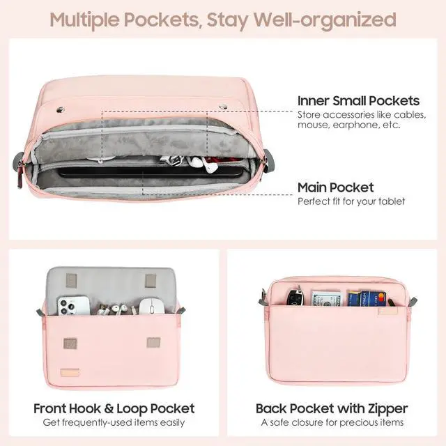 Alt view image 3 of 7 - 9-11" Tablet Sleeve with Strap for iPad A16 Tab, Pink