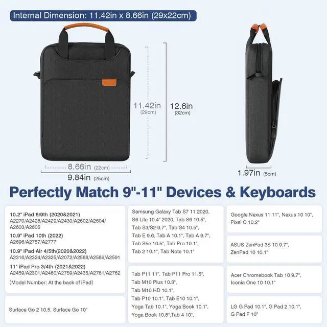 Alt view image 2 of 7 - 9-11 Inch Tablet Carrying Case Shoulder Bag with Concealed Hand Strap