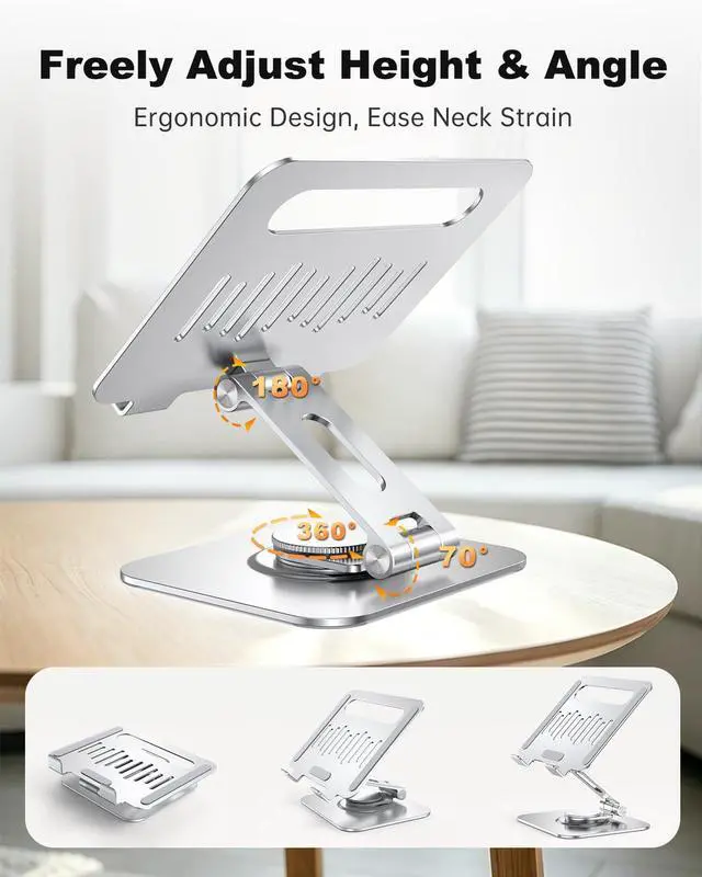 Alt view image 3 of 7 - Aluminum Tablet Stand, 360° Rotating iPad Holder Fits 4-13"