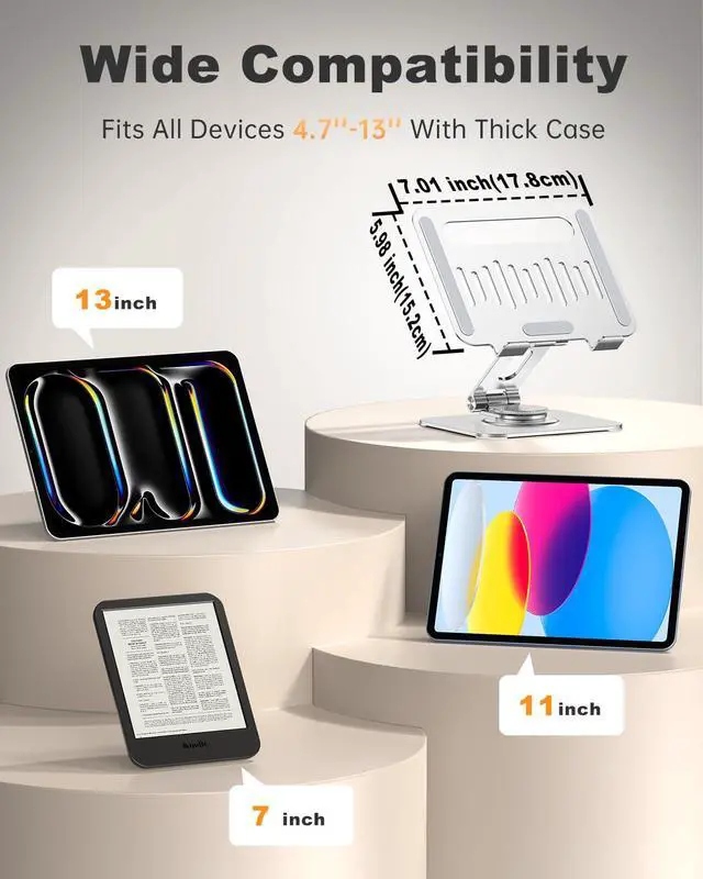 Alt view image 5 of 7 - Aluminum Tablet Stand, 360° Rotating iPad Holder Fits 4-13"
