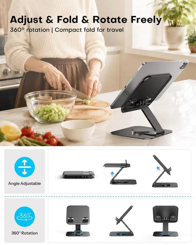 Alt view image 3 of 7 - TA04 Ultra-Slim Tablet Stand for iPad, Swivel Phone Holder for Desk
