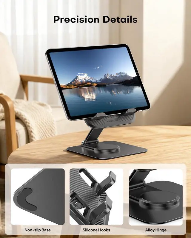 Alt view image 7 of 7 - TA04 Ultra-Slim Tablet Stand for iPad, Swivel Phone Holder for Desk