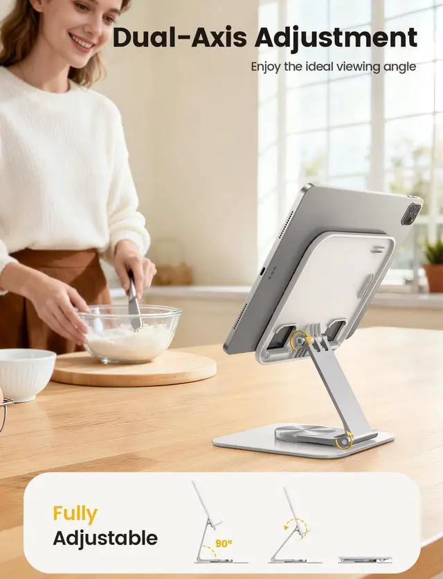 Alt view image 3 of 7 - Adjustable iPad Stand for Desk Ultra-Slim Foldable 360° Rotation