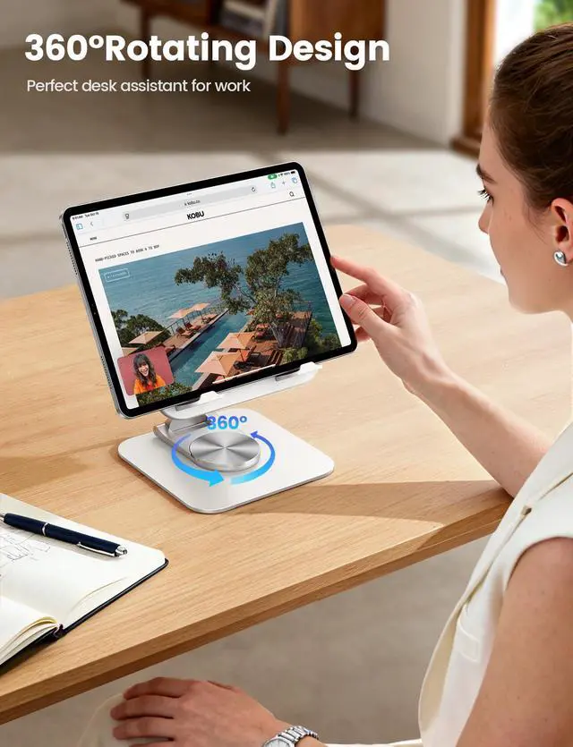 Alt view image 2 of 7 - Adjustable iPad Stand for Desk Ultra-Slim Foldable 360° Rotation