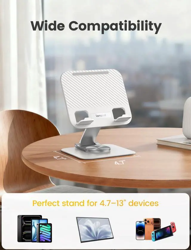 Alt view image 5 of 7 - Adjustable iPad Stand for Desk Ultra-Slim Foldable 360° Rotation