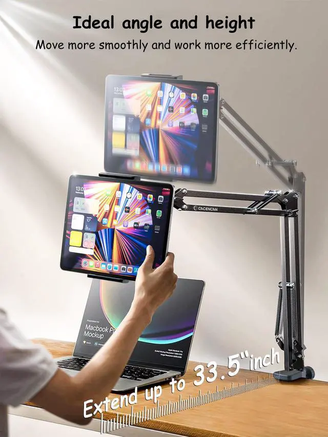 Alt view image 5 of 7 - 33.5 Inch Tablet Stand, Adjustable Gooseneck Tablet Arm, Universal Tablet Holder Stand for Bed Desk, 360° Rotation, Carbon Steel Alloy, Fits 4-9.5" iPad iPhone,for Working Watching